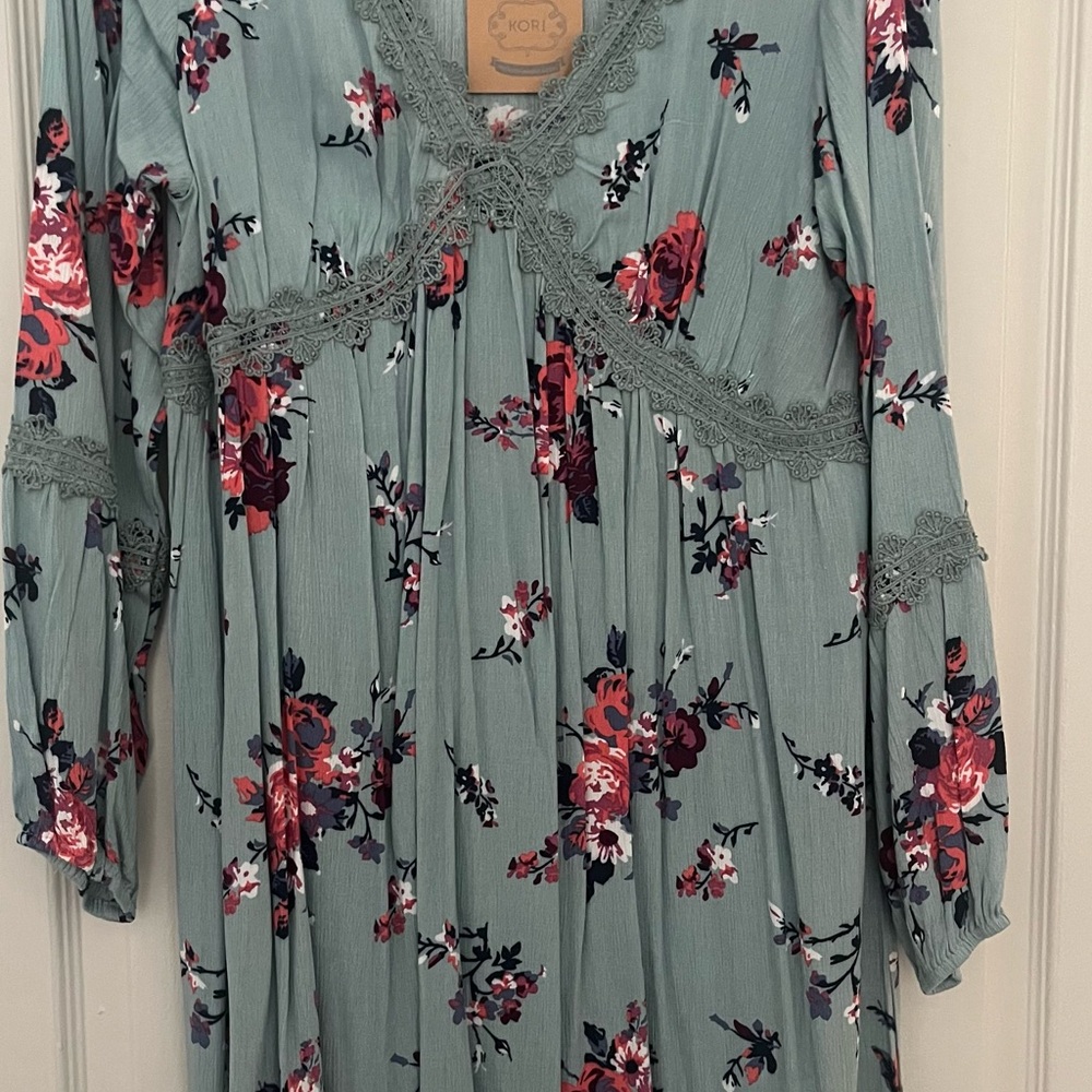 Kori Green Floral Lace Dress
